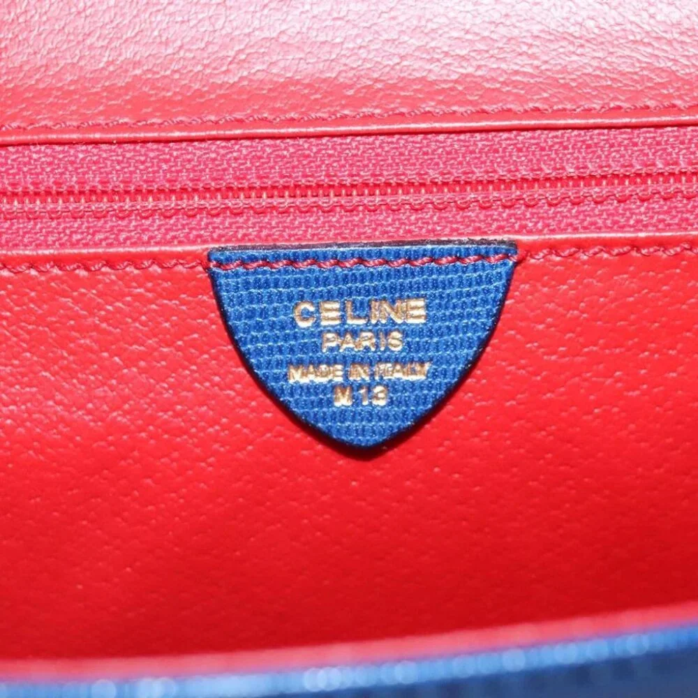 CELINE Shoulder Bag Leather Blue Gold Auth 94799V - Picture 13 of 15